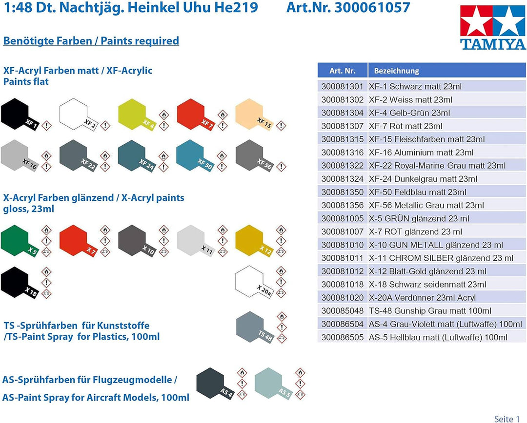 Tamiya 300061057-1:48 WWII Deutsche Nachtjäg Heinkel Uhu He219
