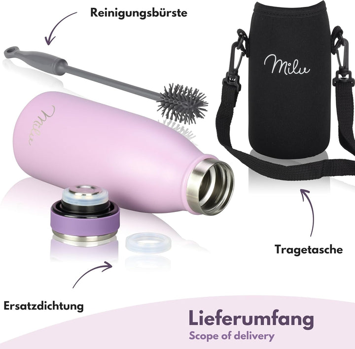 Milu Edelstahl Trinkflasche 350ml, 500ml, 750ml, 1L, 1,5L – Thermosflasche für Kinder Erwachsene aus