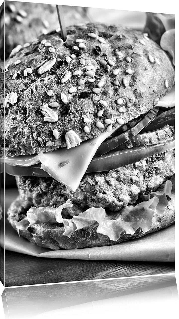 Pixxprint Köstlicher Hamburger als Leinwandbild | Grösse: 100x70 | Wandbild| Kunstdruck | fertig bes