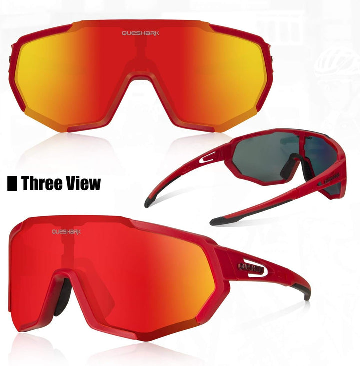 Queshark Sportbrillen Fahrrad Brillen Damen Herren Polarisierte UV400 Schutz mit 5 Wechselgläser Rad
