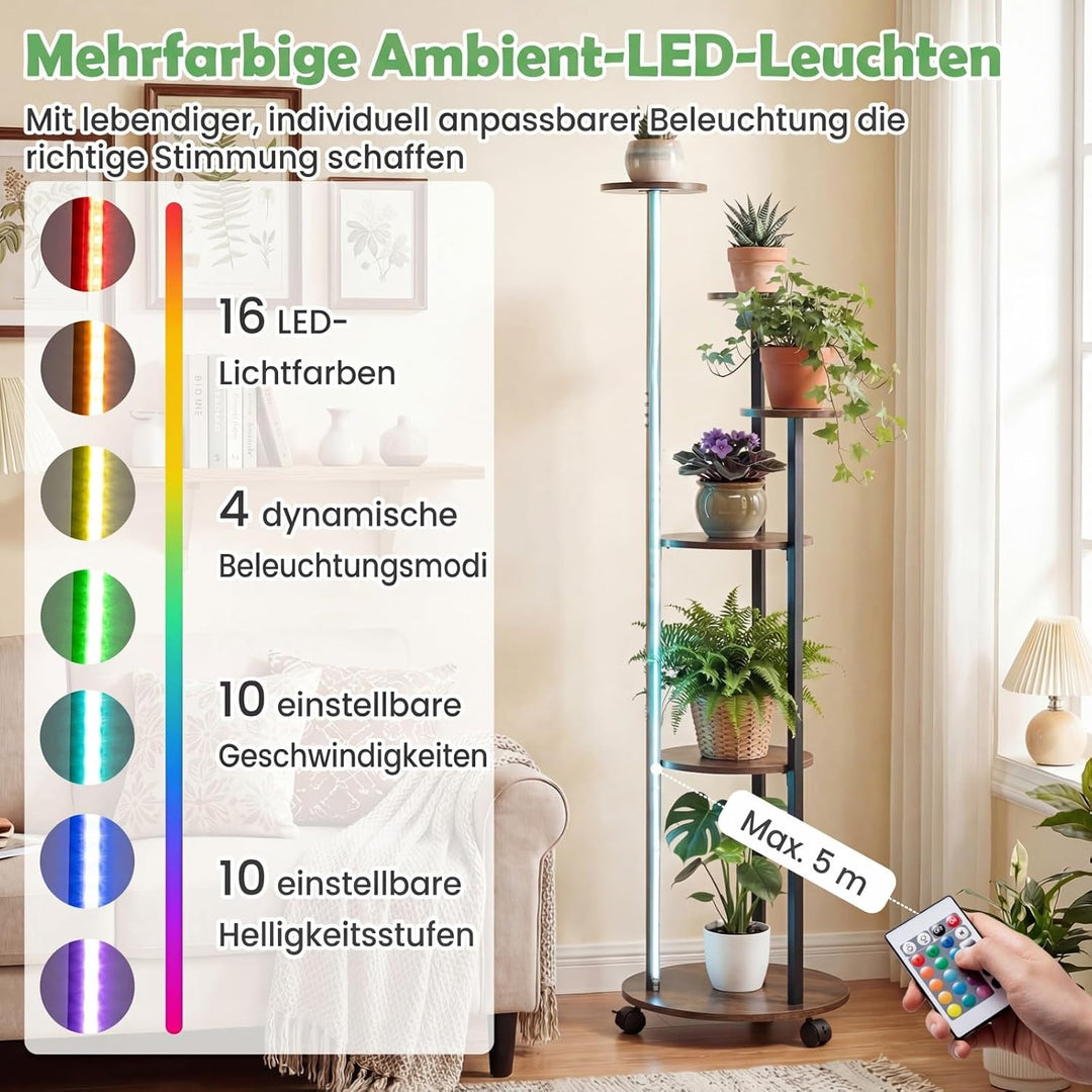 COSTWAY Blumenständer, 6-stufiges Pflanzenständer mit LED-Beleuchtung & Rollen, Pflanzenregal Outdoo