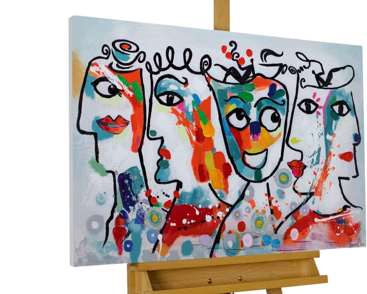 KunstLoft Leinwandbild | 100% HANDGEMALT | 90x60cm | Gemälde 'Kosmopoliten' | Gesicht | Bunt | Wandb