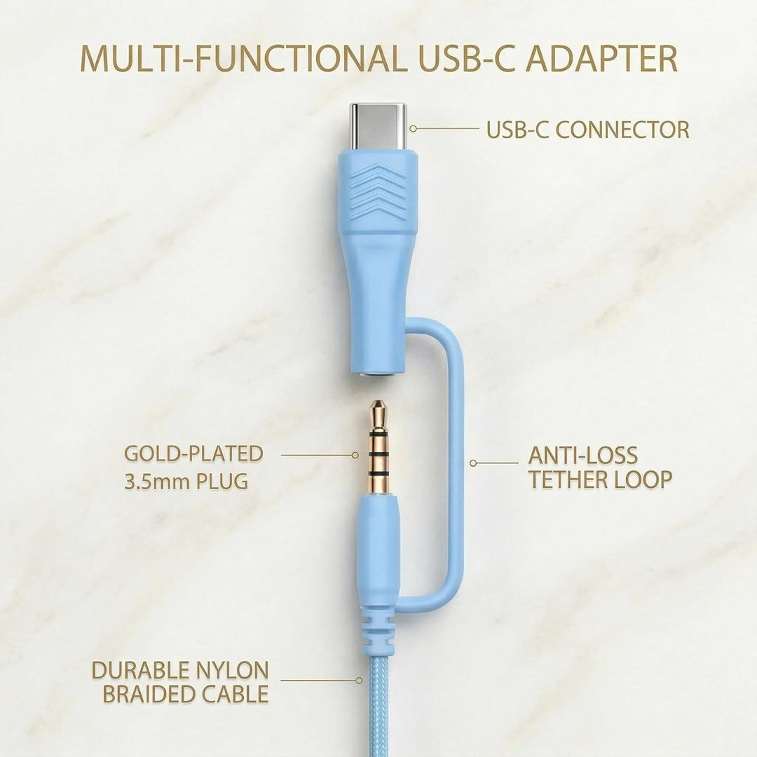 Over-Ear Kopfhörer: Faltbar mit Mikrofon &amp; In-Line Steuerung – 3,5mm Klinke + USB-C Adapter – Weiche