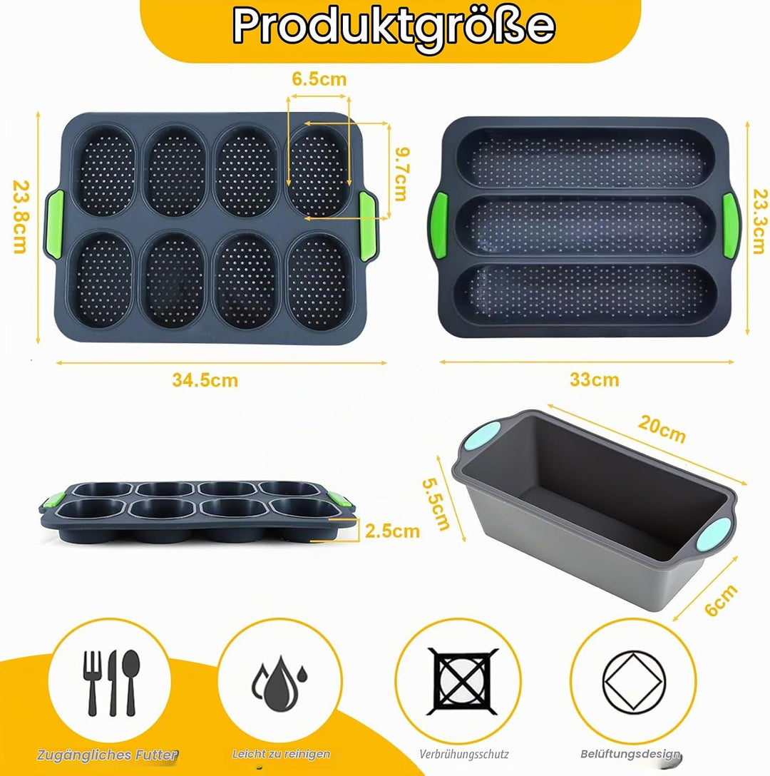 3 Stück Baguette Backform – Non-Stick &amp; Baguette-Backblech, Hitzebeständig Brotbackform Silikon für