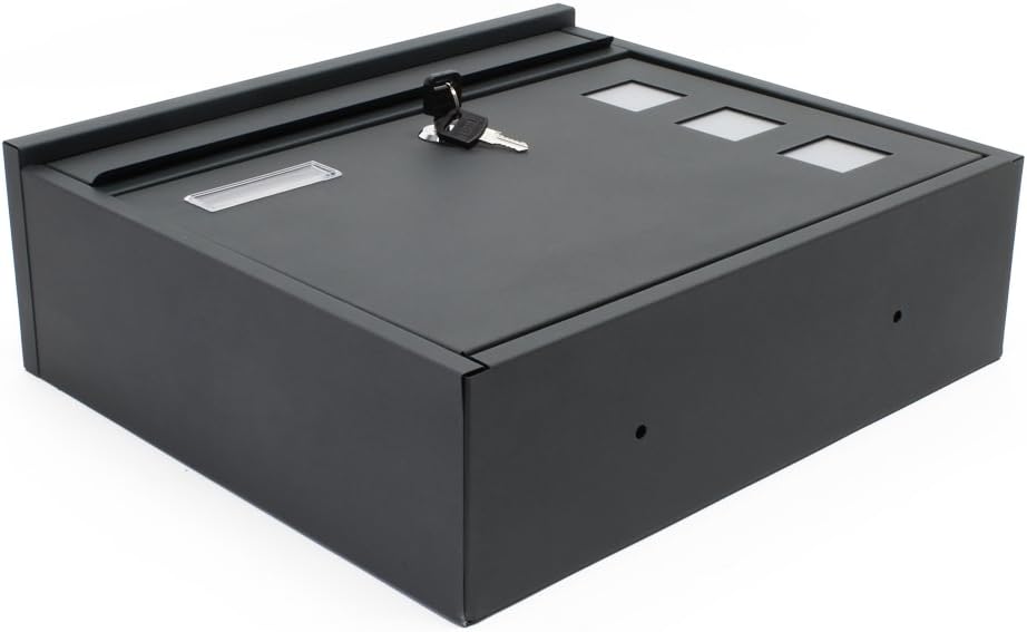Wiltec Briefkasten V12 Anthrazit 360 x 115 x 320 mm, Wandbriefkasten mit Schloss, Sichtfenstern und
