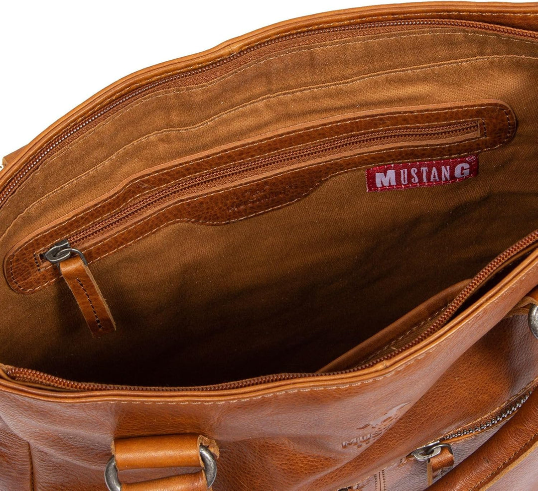 Mustang Memphis Leder Umhängetasche Shopper Cognac