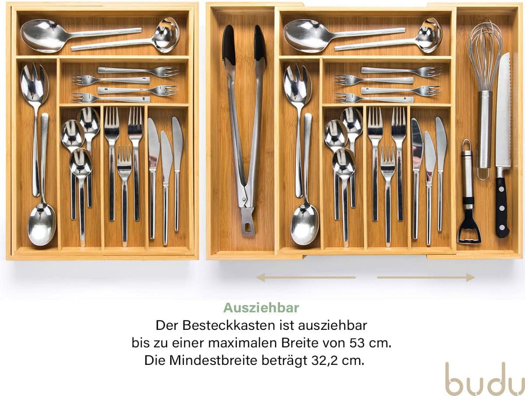 budu Besteckkasten #43 (Tiefe 43cm) aus Bambus - Schubladen Ordnungssystem für die Küche - Besteckka