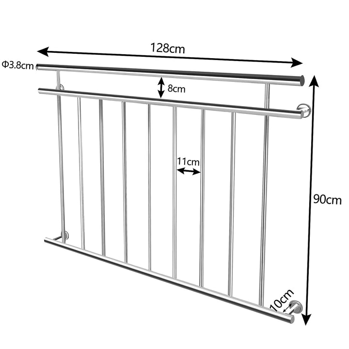 Edelstahl Geländer 128x90 cm Balkon Absturzsicherung 128×90 cm, 128×90 cm