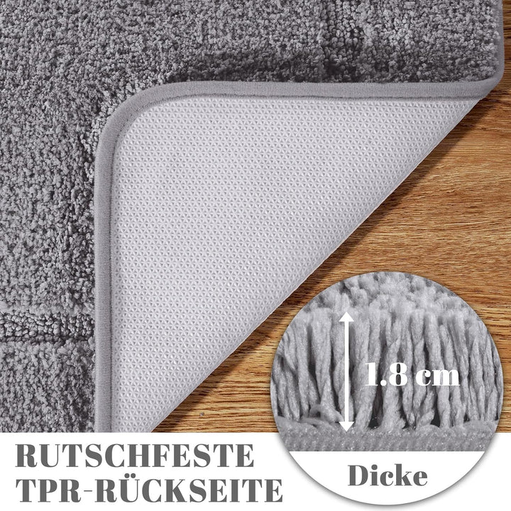 60x150 cm Badezimmerteppich, Hochflor Mikrofaser, rutschfest & Waschbar, Saugfähig Gross Duschteppic