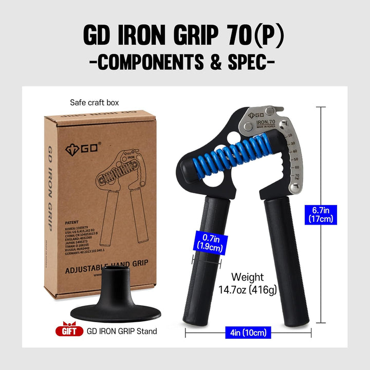 GD IRON GRIP 70 Handtrainer (verstellbarer Handgriff) Handgelenk- und Unterarm-Krafttrainer Handtrai