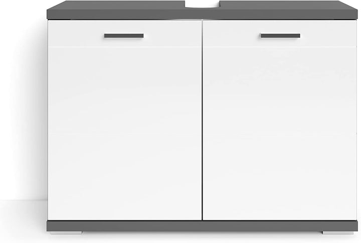byLIVING Nebraska Waschbeckenunterschrank/Anthrazit matt, Hochglanz weiss lackiert / 2-türig, Holzwe