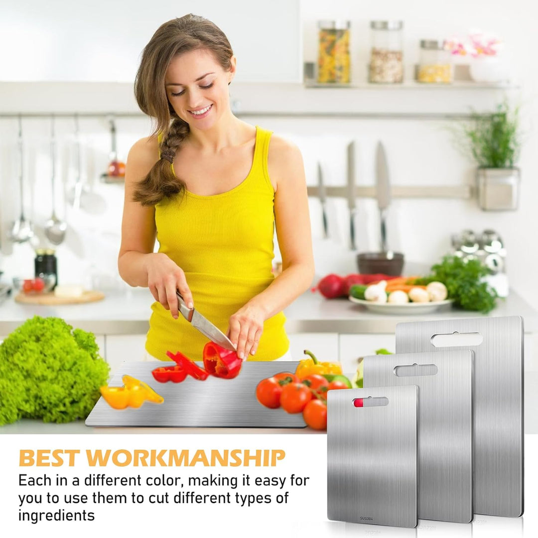 3 Stück 304 Schneidebrett Aus Edelstahl, Schneidebrett, Edelstahl-Schneidebrett, Dickes Metallschnei
