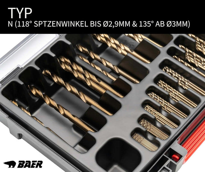 BaerCoil BAER HSSE Spiralbohrer Set - Magazin (87-teilig - 0,5mm steigend) 1-10 mm - Spiralbohrerset