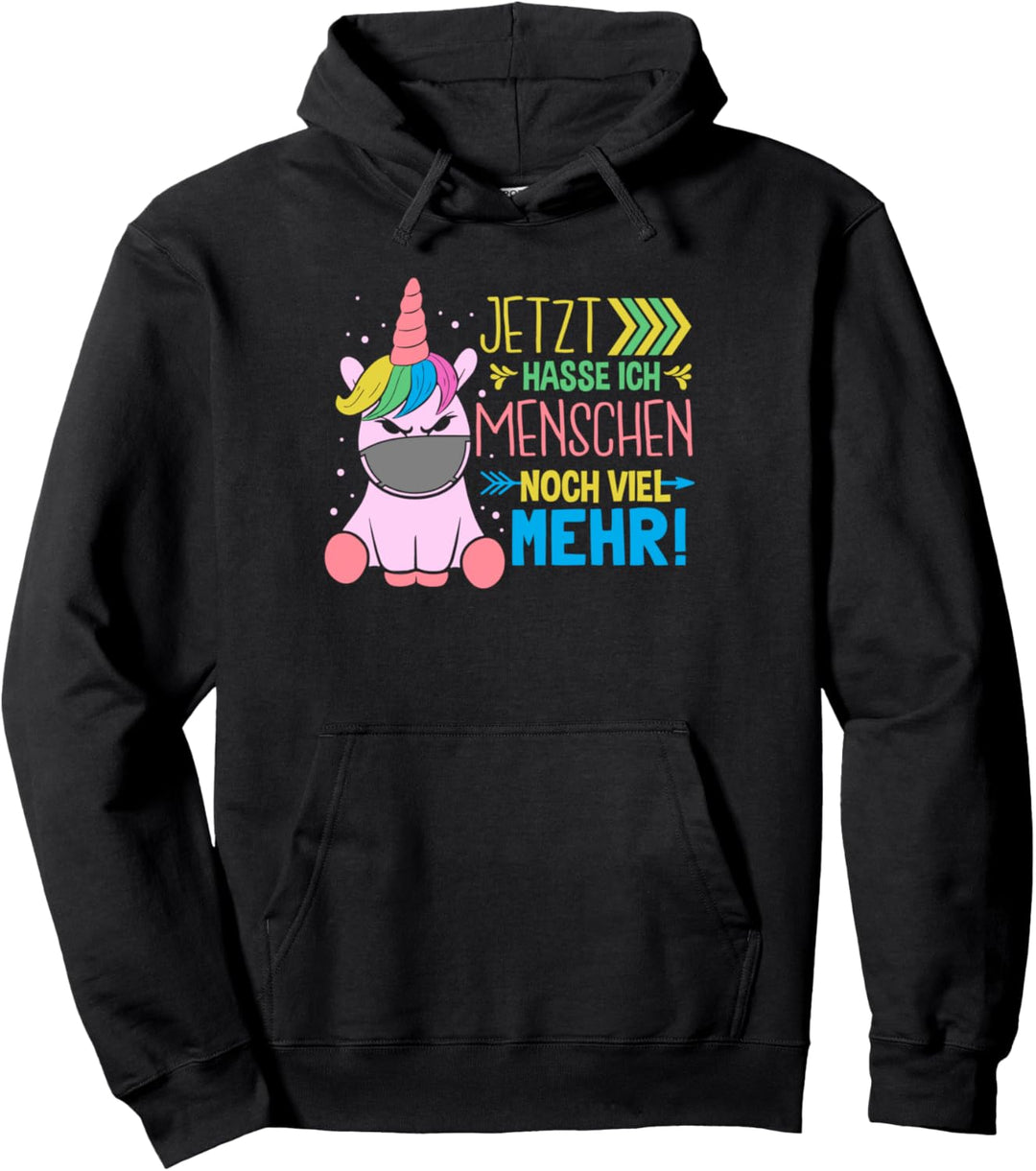 Ich hasse Menschen Einhorn mit Mundschutz Maske Geschenk Pullover Hoodie