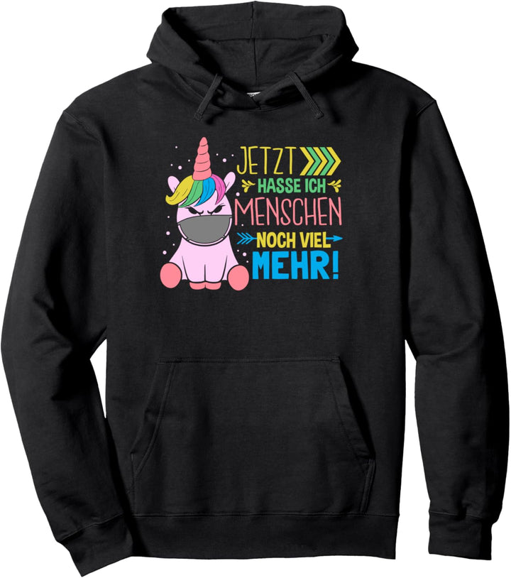 Ich hasse Menschen Einhorn mit Mundschutz Maske Geschenk Pullover Hoodie