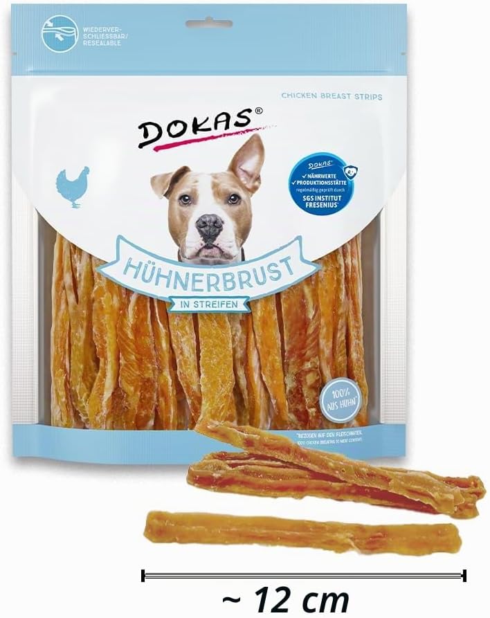 DOKAS Getreidefreier Premium Snack in Streifen für Hunde – Ideal für zwischendurch 5 x 500g