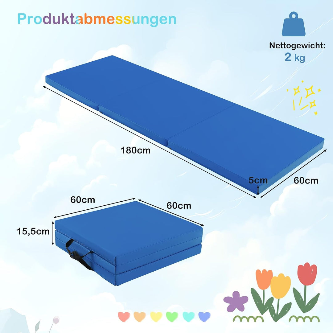 GOPLUS Weichbodenmatte, 180 x 60 x 5 cm Turnmatte rutschfest mit Klettverschlüssen &amp; Tragegriffen, G