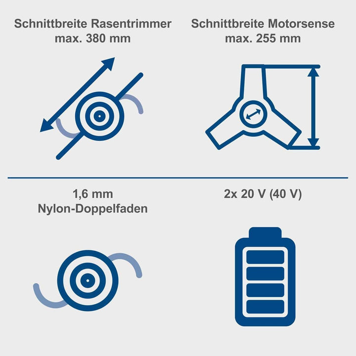 Scheppach Akku Freischneider BC-BCH380/40-X | Schnittbreite Rasentrimmer & Motorsense 380 / 255mm |