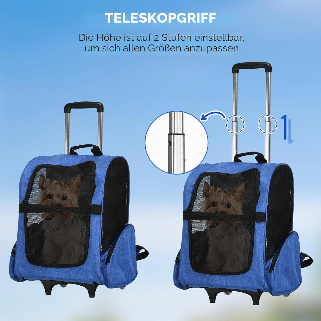 PawHut Transporttasche mit Rollen für Hunde, 2 in 1, Trolley, Rucksack für Hunde und Katzen, mit Tel