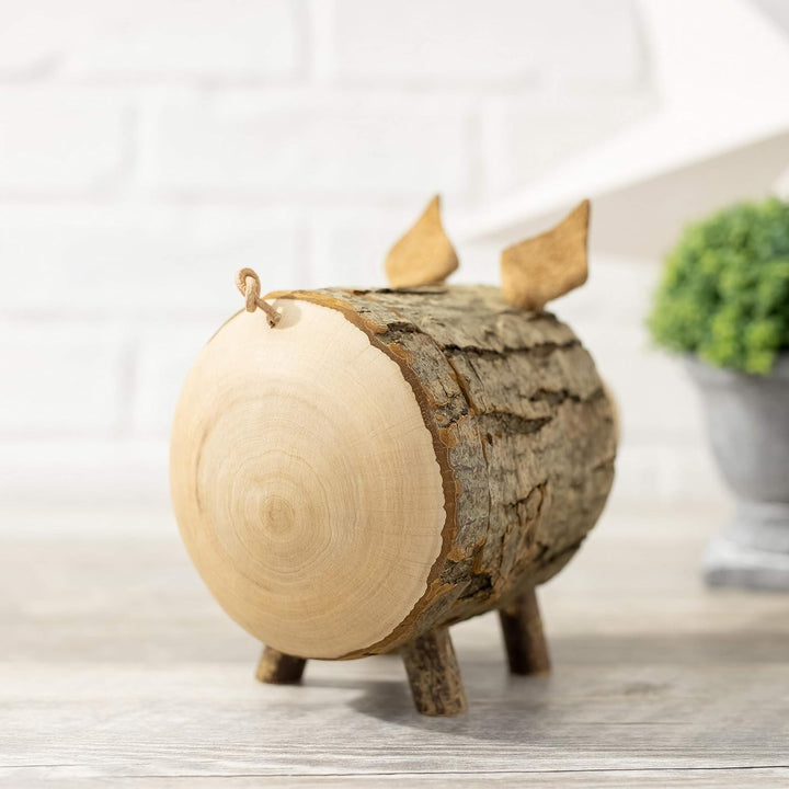 Sparschwein Rudi aus Astholz mit Rinde - Spardose aus Holz - kreative Geldgeschenk