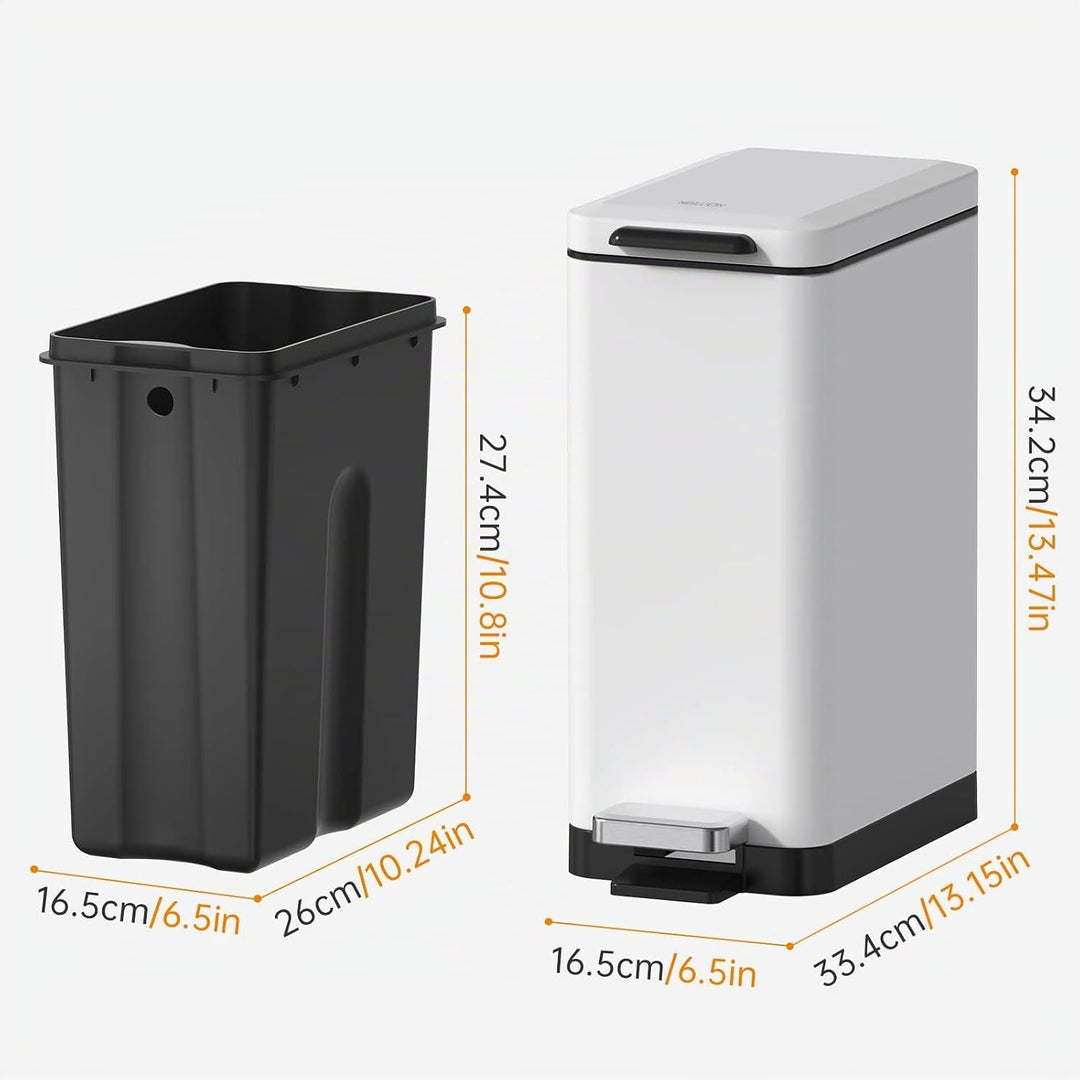 Mbillion Mülleimer Bad 10 Liter Slim Design Treteimer mit starkem Pedal, Edelstahl Rechteckiger Müll