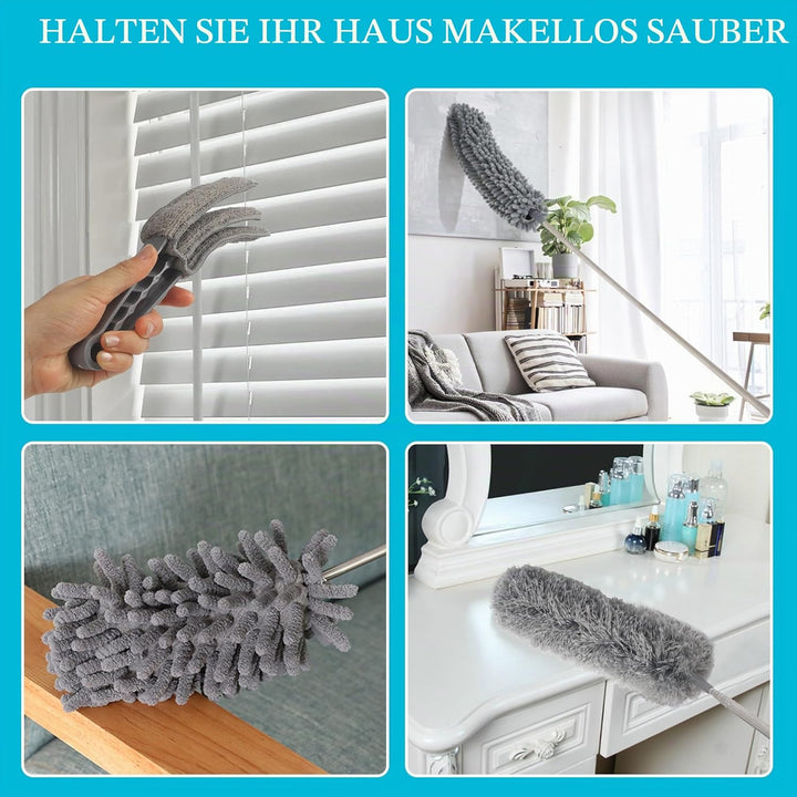 9 Stück Staubwedel Teleskop Waschbar,Staubwischer mit Teleskopstange,Waschbar Staubwedel Lang Auszie