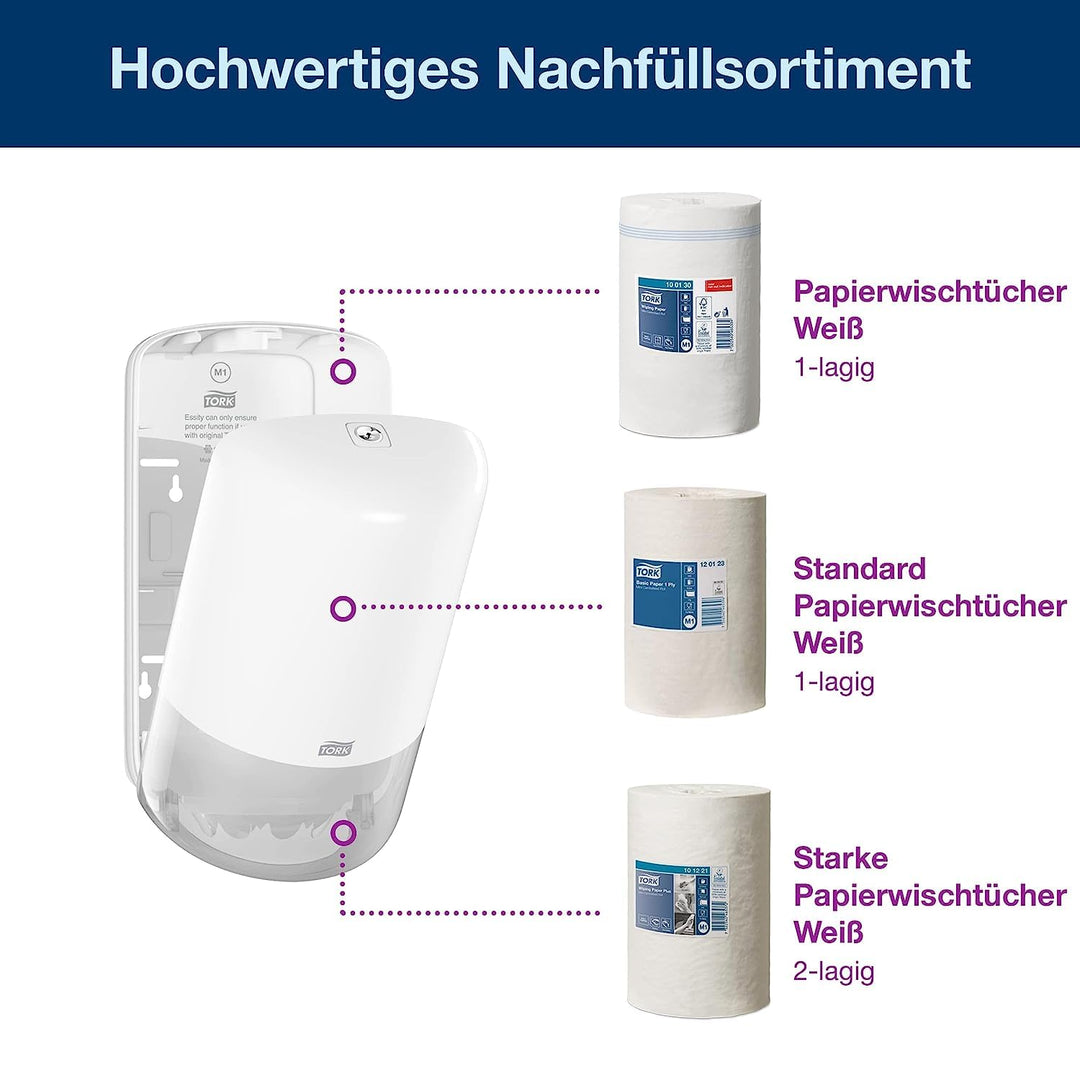 Tork Mini-Papierhandtuchspender mit Zentraleinzug zur Wandmontage + Nachfüllpackung - M1 - Mehrzweck