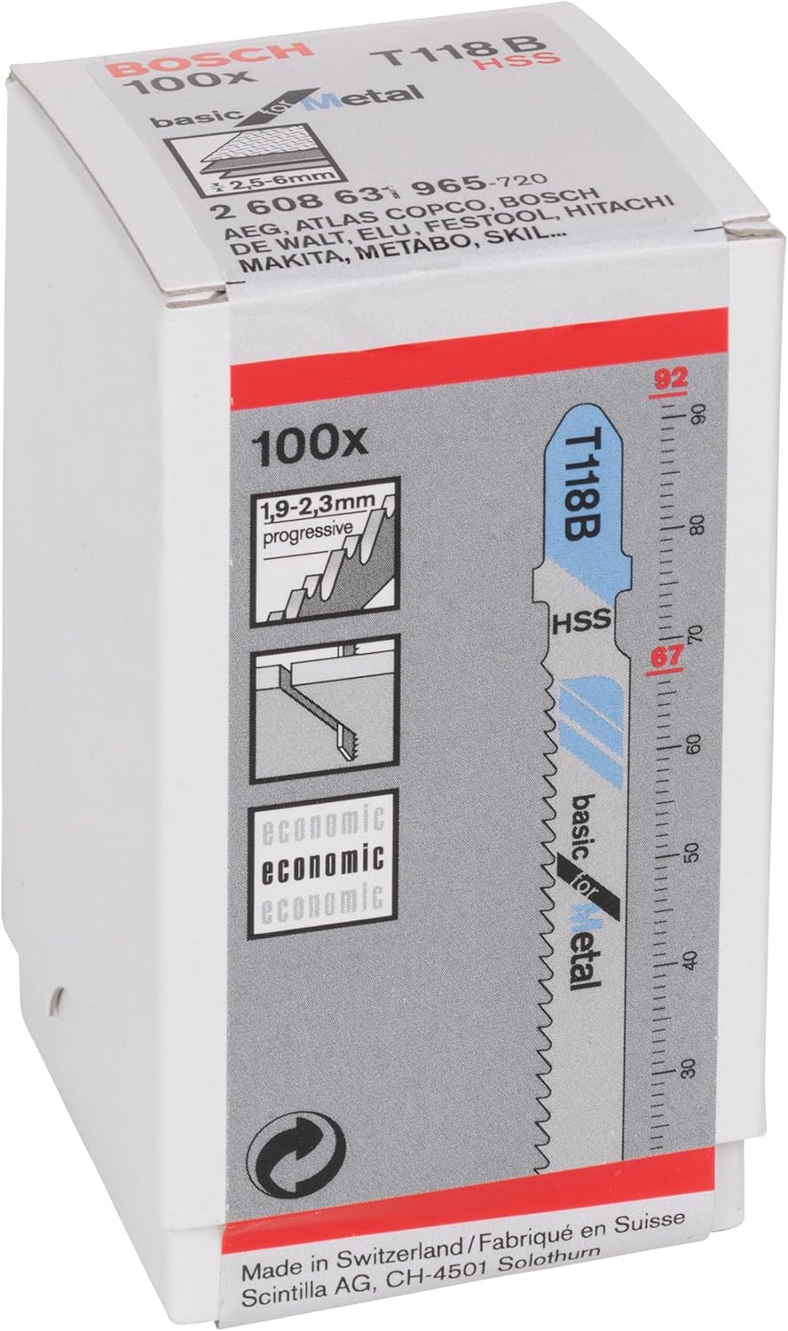 Bosch Professional 100x Stichsägeblatt T 118 B Basic for Metal (für Stahlbleche, Zubehör Stichsäge)