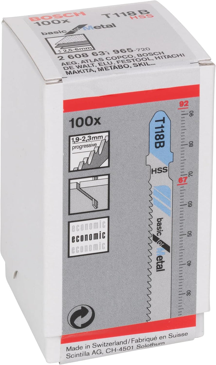 Bosch Professional 100x Stichsägeblatt T 118 B Basic for Metal (für Stahlbleche, Zubehör Stichsäge)