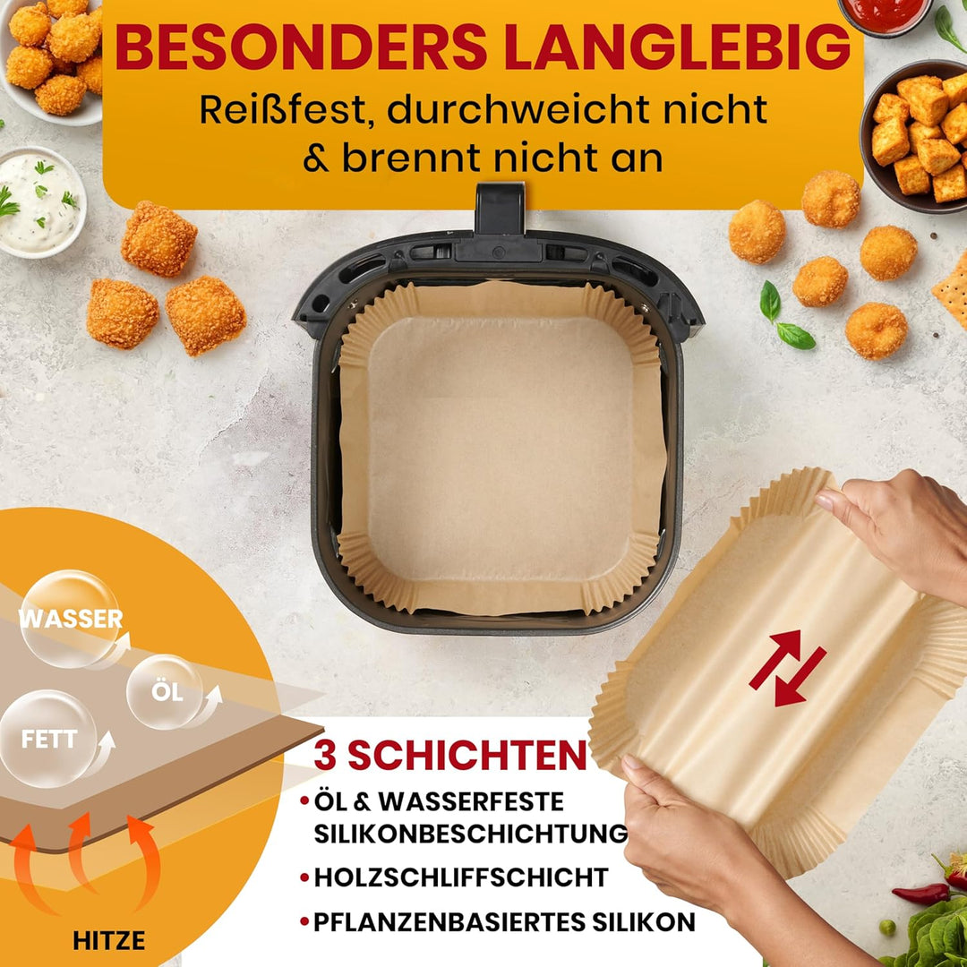 Baker's Signature Backpapier für Heissluftfritteuse, 240 Stück - 20.32cm Quadrat für 5.7-9 L Körbe -
