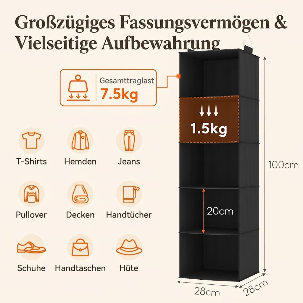 Lifewit 2 Stück Hängeregal, Schrank Organizer, Hängesystem Kleiderschrank, Hängeaufbewahrung aus Sto