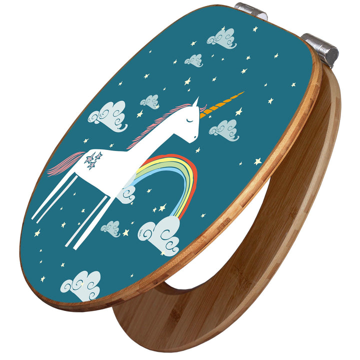 banjado® Design WC Sitz Bambus Absenkautomatik mit Motiv Einhorn/Toilettendeckel mit Absenkautomatik