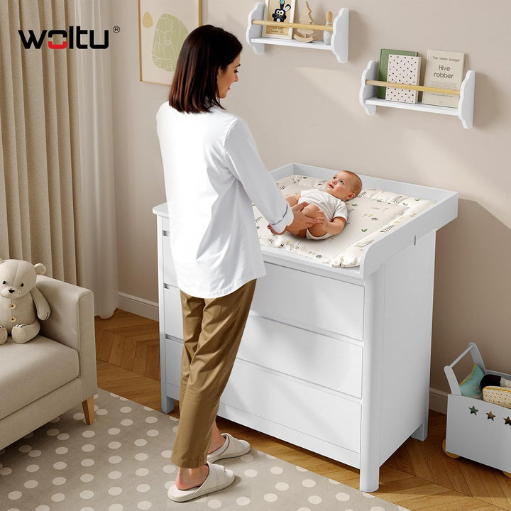 WOLTU Wickelaufsatz, Wickeltischaufsatz 80x10.5x78.5 cm, für Wickelkommode (Tiefe:46,5-50 cm), mit M