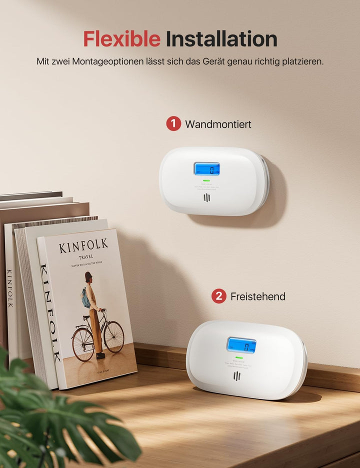X-Sense Kohlenmonoxid Melder, 10 Jahre Sensor, CO Melder mit austauschbarer Batterie und digitalem D