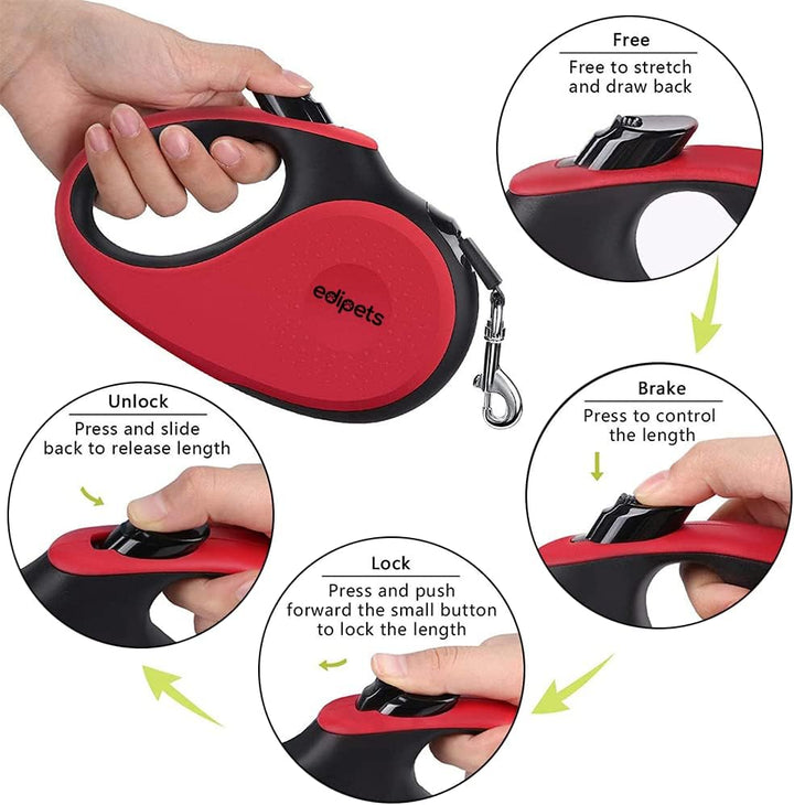 Edipets, Hundeleine ausziehbar, einziehbar, 5 Meter, 360 Grad, ohne Verwicklung, Nylonband für Recht