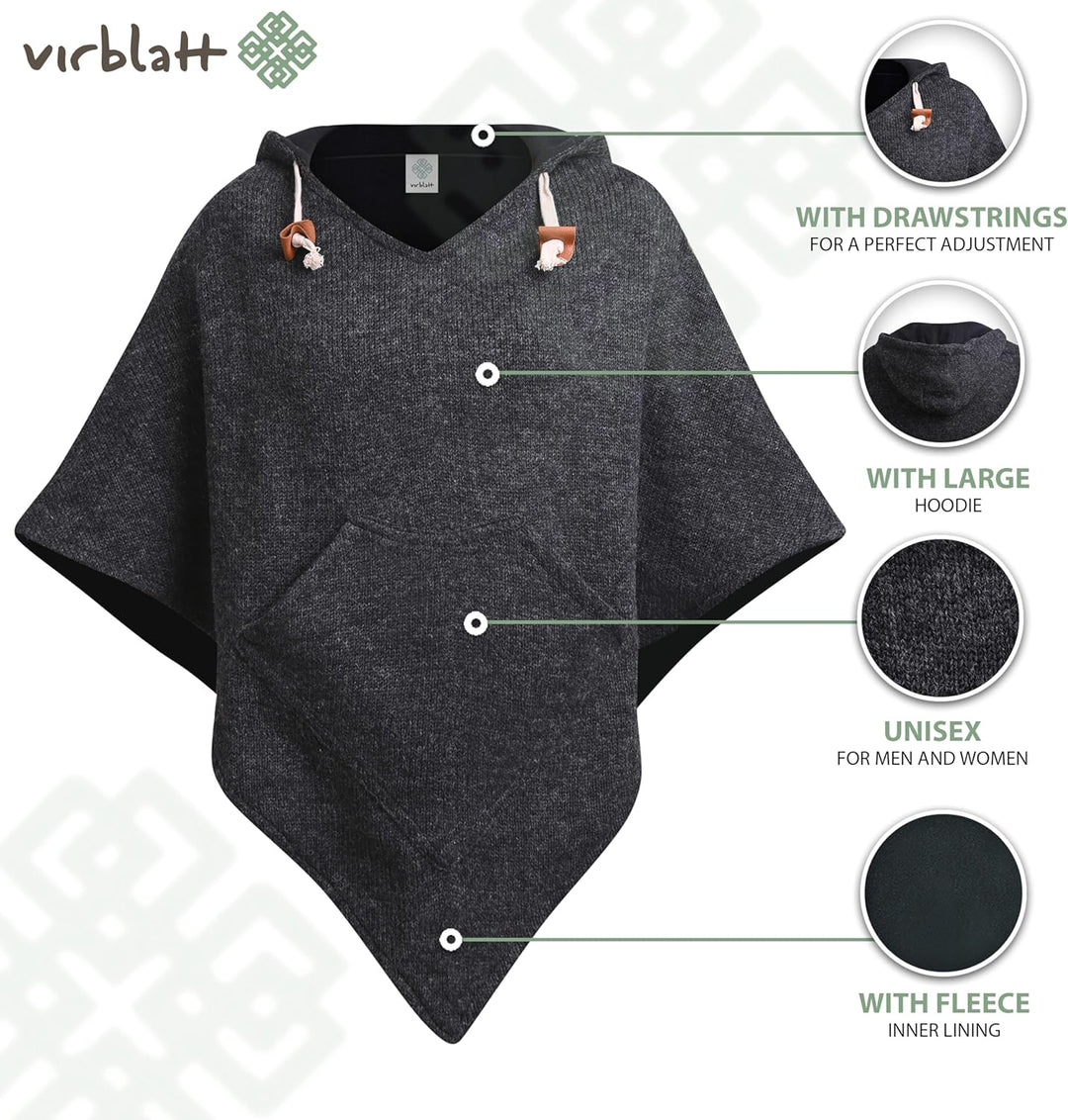 virblatt - Poncho Herren Wolle & Poncho Damen | Wolle &Polarfleece Herren Poncho Winter Fleece warm
