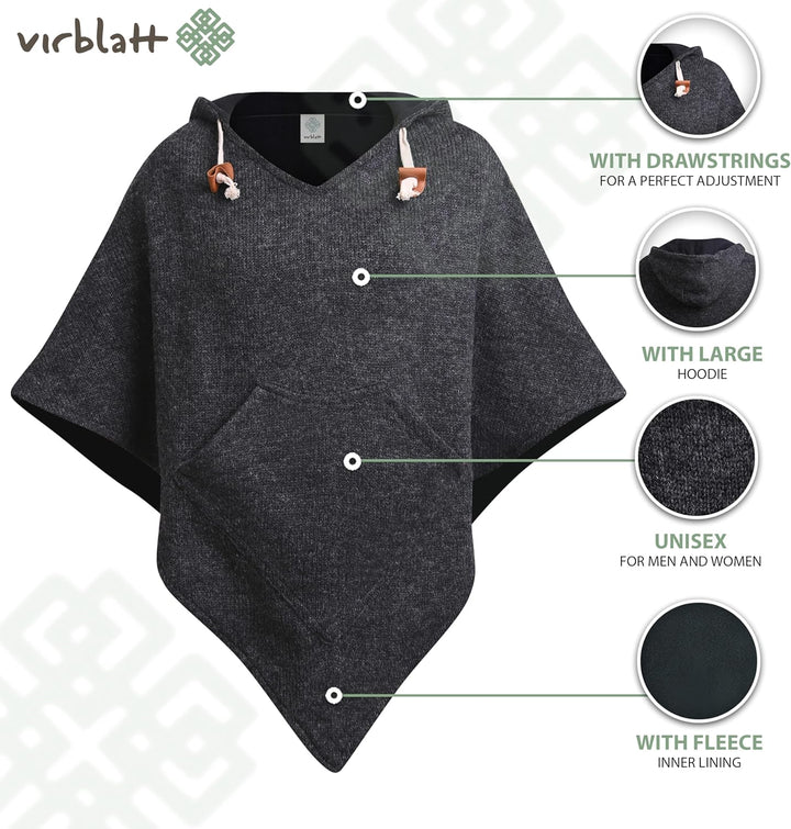virblatt - Poncho Herren Wolle & Poncho Damen | Wolle &Polarfleece Herren Poncho Winter Fleece warm