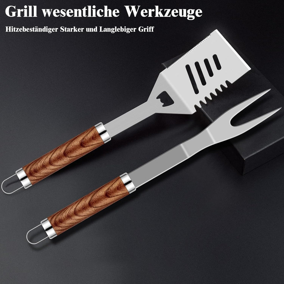 Grilliance 38 Stücke BBQ Grillbesteck Set Edelstahl Grillzubehör für Männer Geschenk Geburtstag Hoch