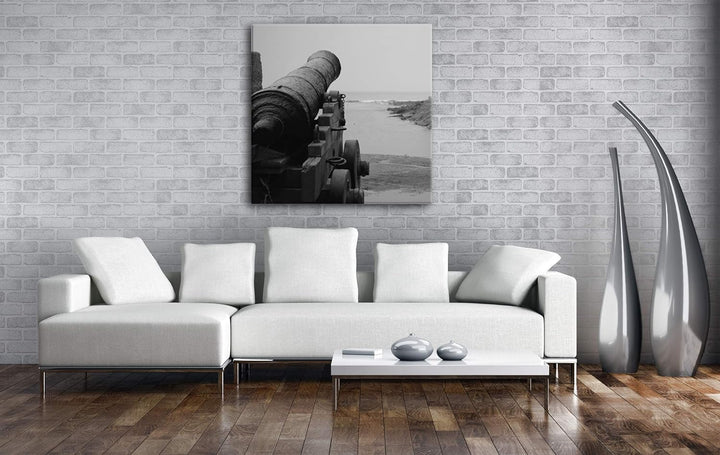 deyoli alte Kanone am Küstenufer Format: 70x70 Effekt: Schwarz&Weiss als Leinwandbild, Motiv auf Ech