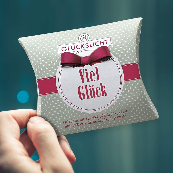 Glückslicht/Dots/Viel Glück/Zartgrüne Geschenkbox mit weissen Punkten und roter Banderole / 10er-Set