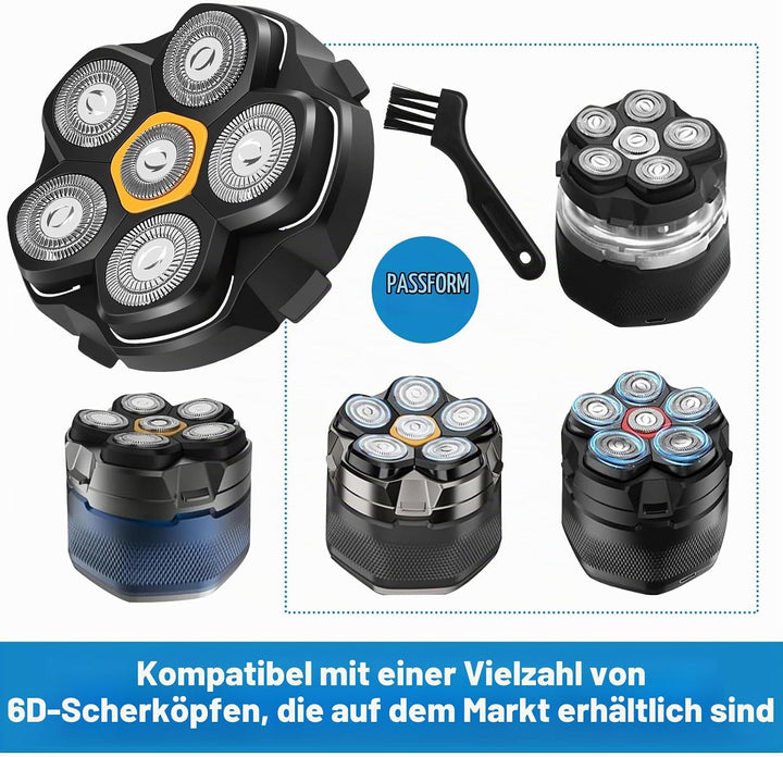 1 Stück Ersatzrasierkopf für Glatzen Rasierer Herren, Magnetische 6 Blade Head Shaver Ersatzköpfe, 6