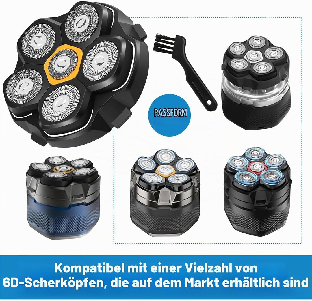 3 Stück Ersatzrasierkopf für Glatzen Rasierer Herren, Magnetische 6 Blade Head Shaver Ersatzköpfe, 6