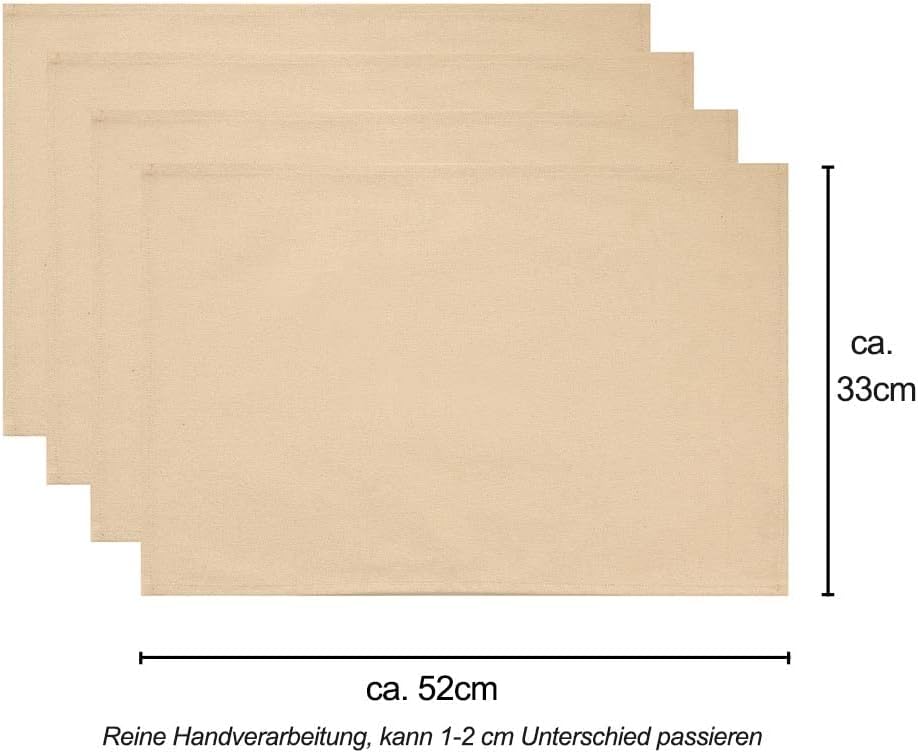 Vivi Idee® 4er Tischsets Platzset 100% Baumwolle Platzdeckchen Stoff abwaschbar Handgenäht 52x33cm (