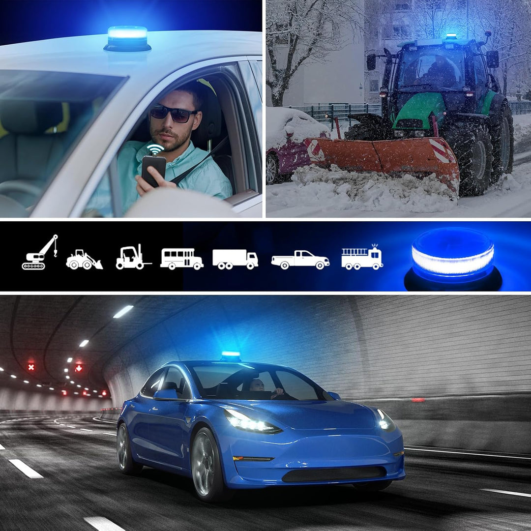 antom Rundumleuchte akku Mit Fernsteuerung 9 Blitzmuster 12V 24V Blau Warnleuchte led magnet mit Kfz