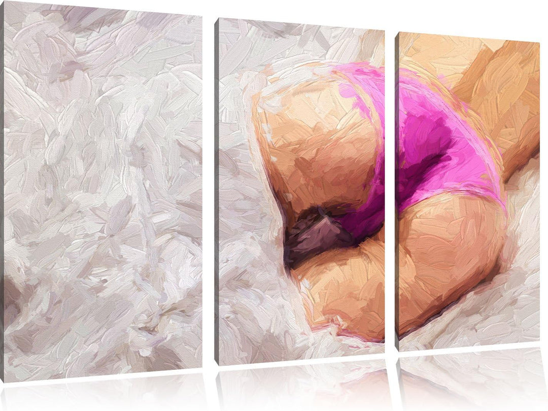 Pixxprint schöner Po im Bett Kunst Pinsel Effekt 3-Teiler Leinwandbild 120x80 Bild auf Leinwand