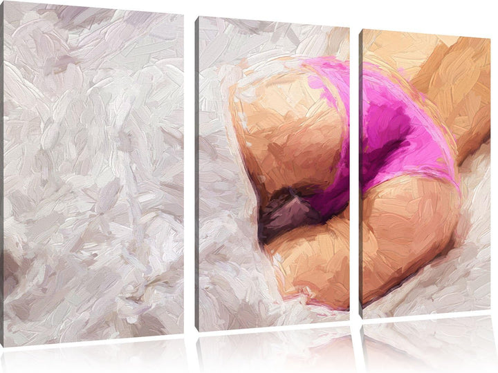 Pixxprint schöner Po im Bett Kunst Pinsel Effekt 3-Teiler Leinwandbild 120x80 Bild auf Leinwand