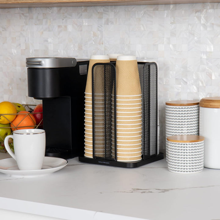 Mind Reader Network Collection, 4-Compartment Cup and Lid Dispenser, Countertop Organizer, Metal Mes