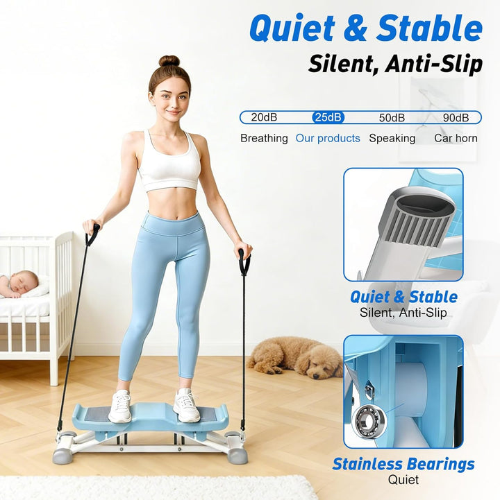 Mini Stepper mit Widerstandsbändern, Ski-Simulator Stepper für Zuhause, Geräuschlos und Rutschfest,