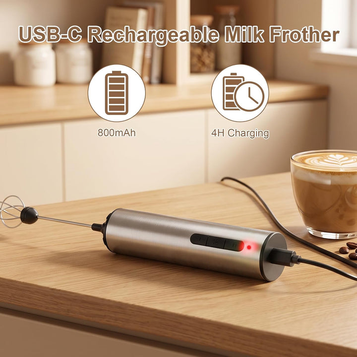 5-in-1 Handmilchaufschäumer Elektrisch mit USB-Akku, 3 Geschwindigkeiten