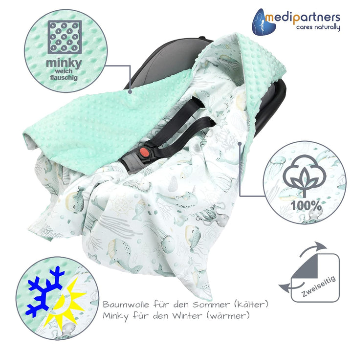 Medi Partners Einschlagdecke Baby Babyschale 100% Baumwolle für Sommer 85x85cm 75x100cm Kinderwagen